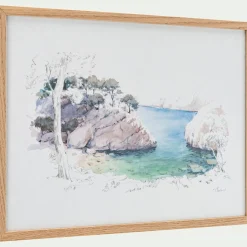 alinea Toile, Tableau Et Affiche*Aquarelle encadrée crique 38x53cm - Bleu