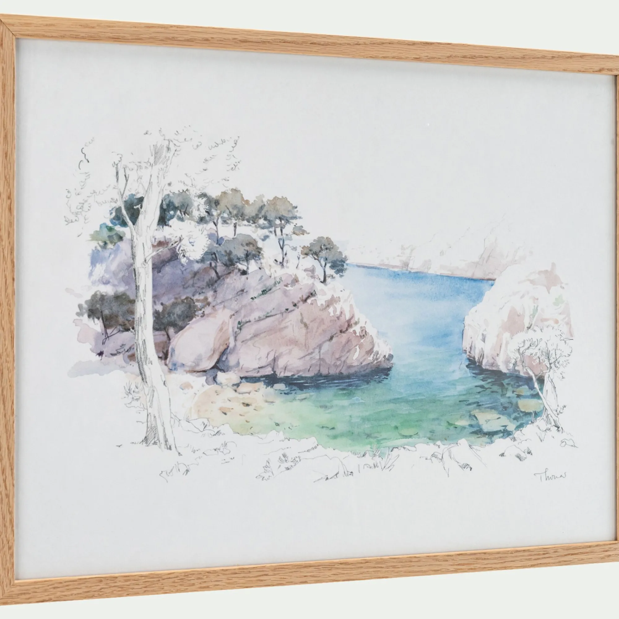 alinea Toile, Tableau Et Affiche*Aquarelle encadrée crique 38x53cm - Bleu