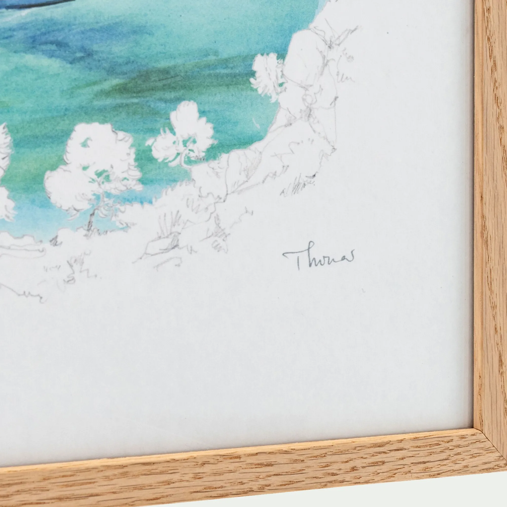 alinea Toile, Tableau Et Affiche*Aquarelle encadrée crique 38x53cm - Bleu