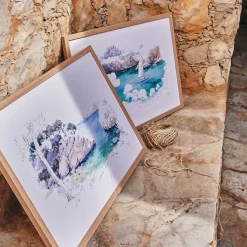 alinea Toile, Tableau Et Affiche*Aquarelle encadrée crique 38x53cm - Bleu