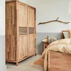 alinea Armoire*Armoire 2 portes coulissantes en acacia massif H203cm - bois clair Bois foncé