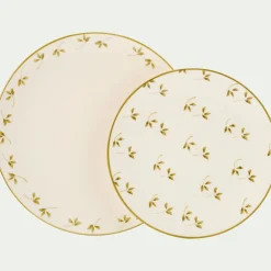 alinea Assiette*Assiette à dessert à motif floral vert en faïence D22cm - Blanc