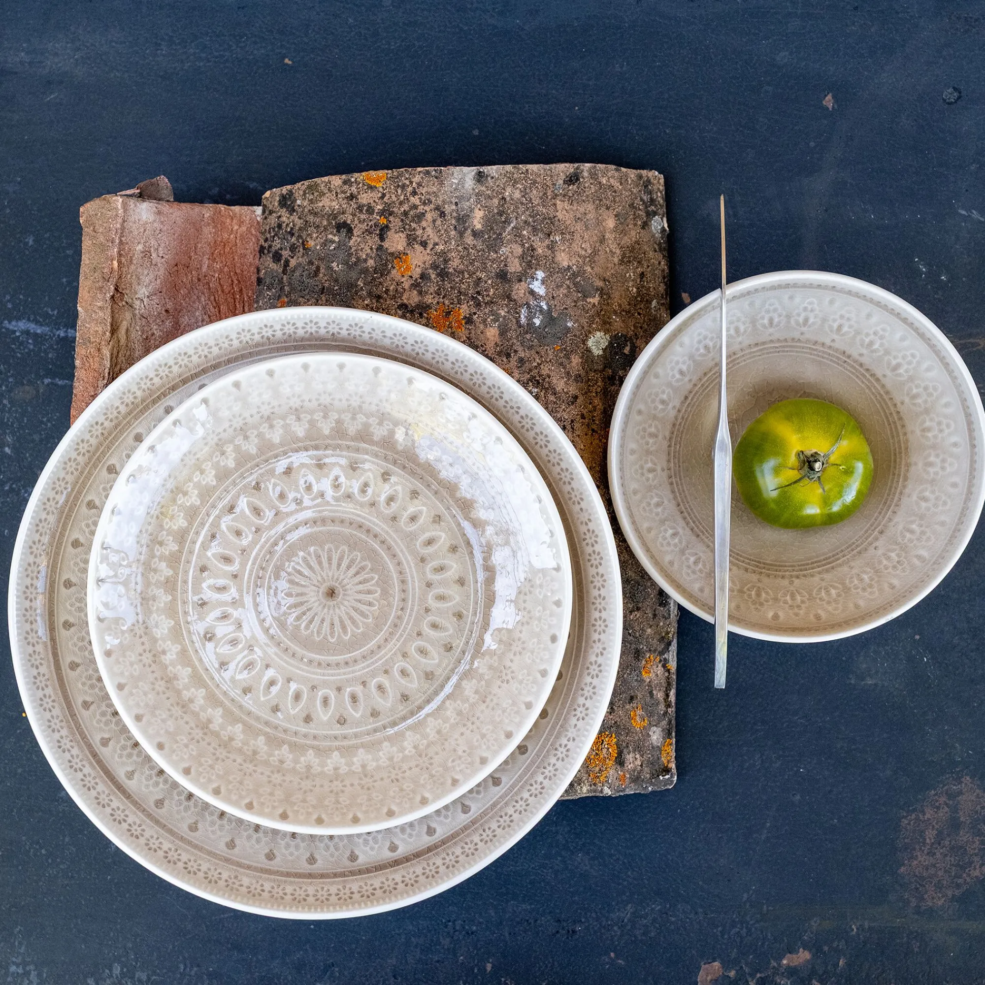 alinea Assiette*Assiette à dessert à motifs en grès D20,7cm - alpilles Beige
