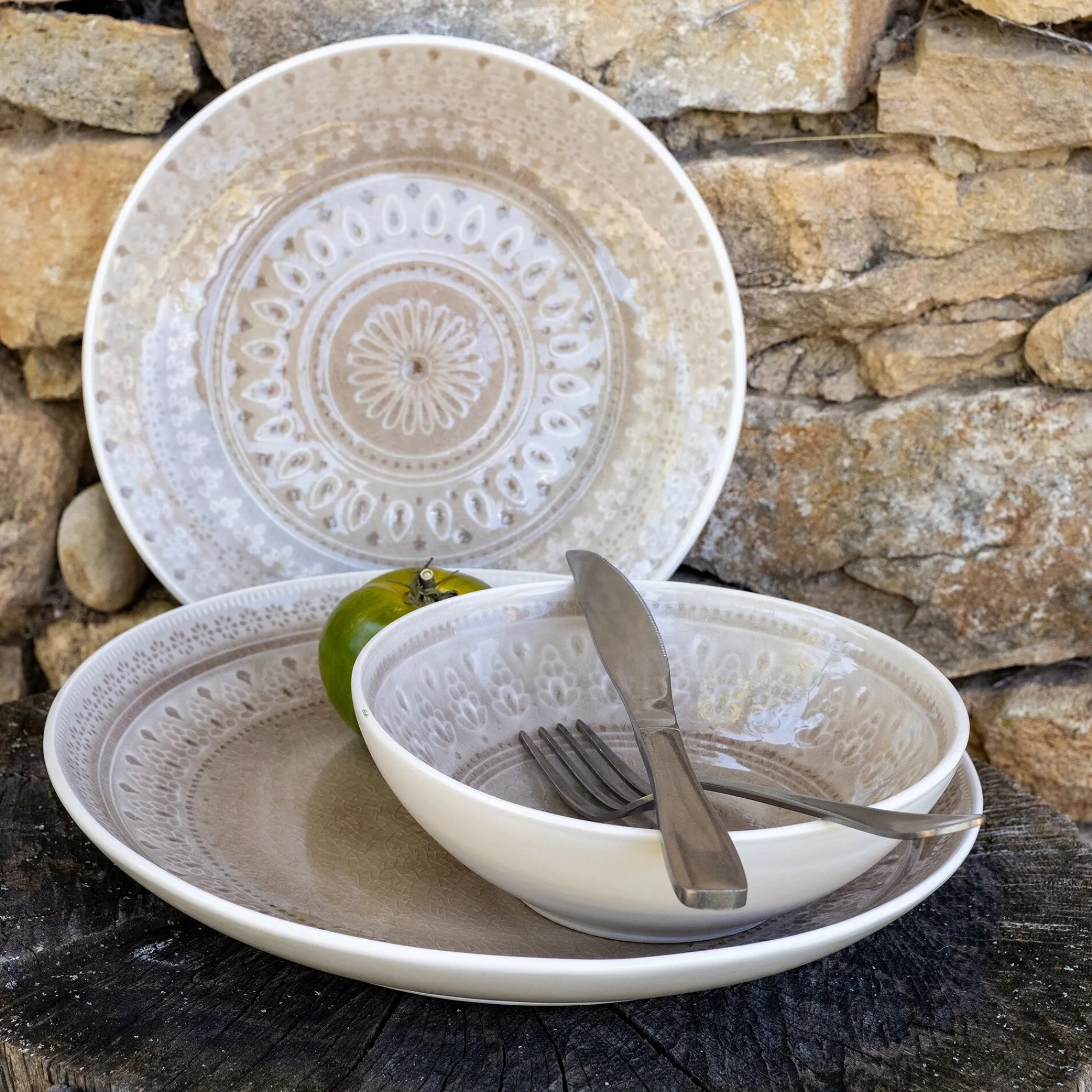 alinea Assiette*Assiette à dessert à motifs en grès D20,7cm - alpilles Beige