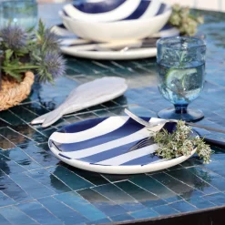 alinea Assiette*Assiette à dessert à rayures en faïence D22cm - marine Bleu