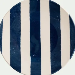 alinea Assiette*Assiette à dessert à rayures en faïence D22cm - marine Bleu