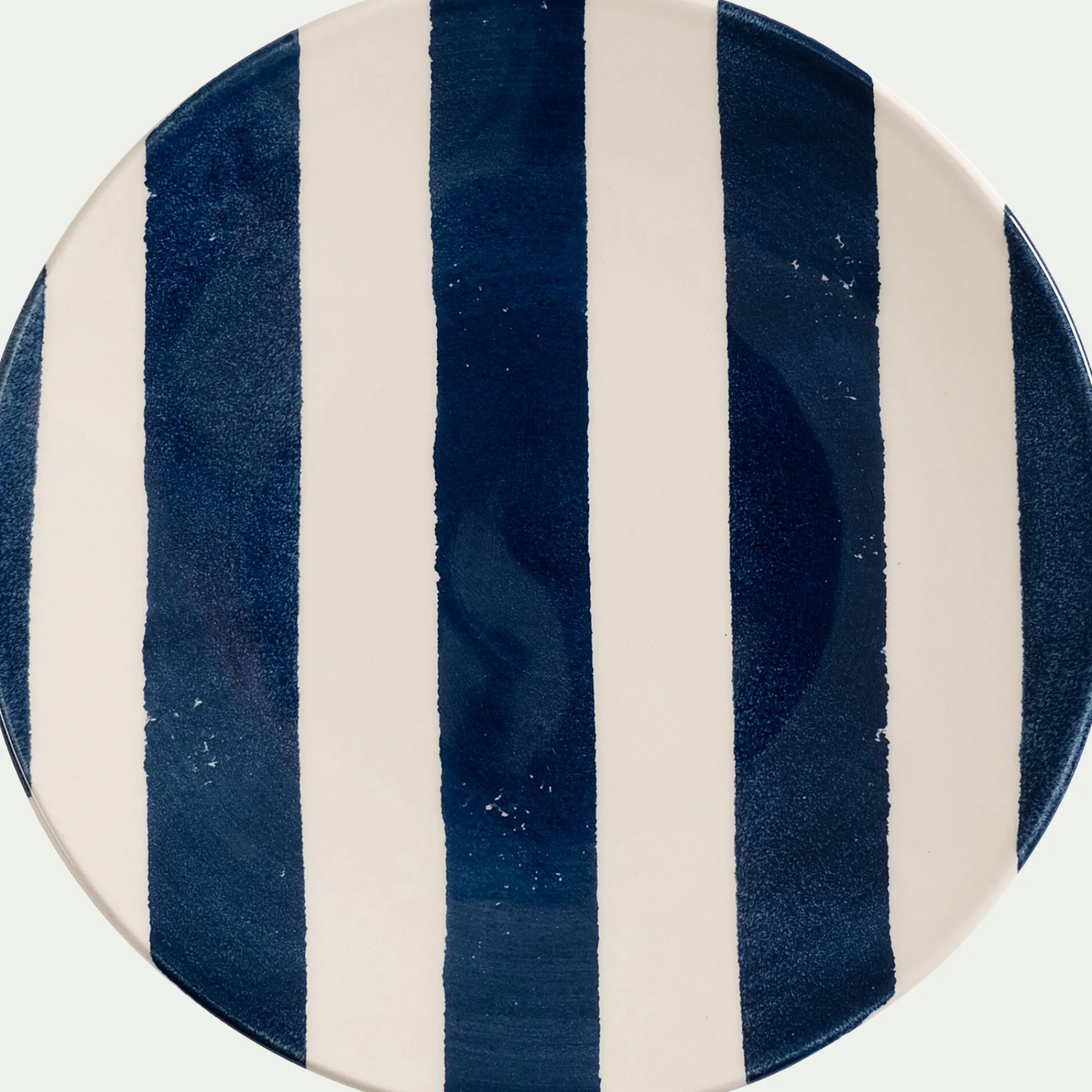 alinea Assiette*Assiette à dessert à rayures en faïence D22cm - marine Bleu