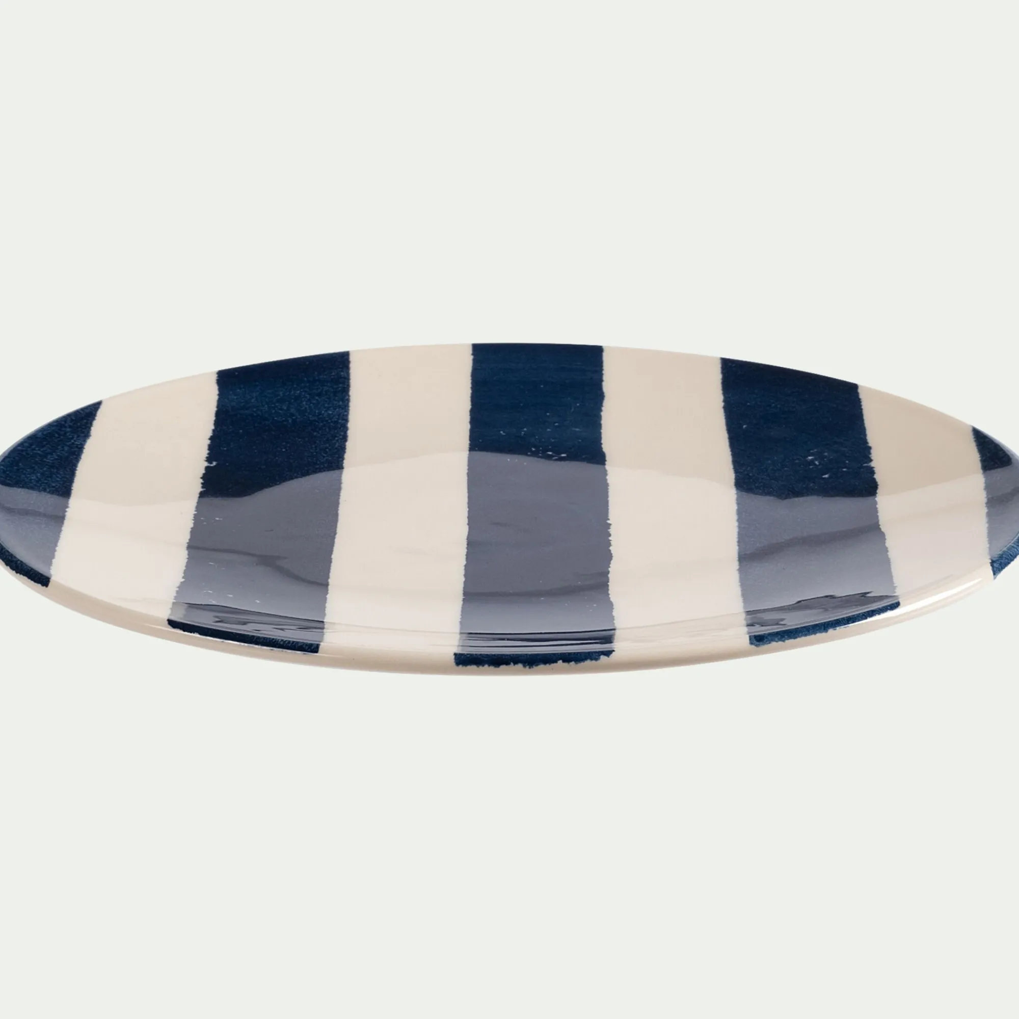 alinea Assiette*Assiette à dessert à rayures en faïence D22cm - marine Bleu