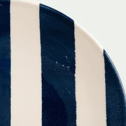 alinea Assiette*Assiette à dessert à rayures en faïence D22cm - marine Bleu