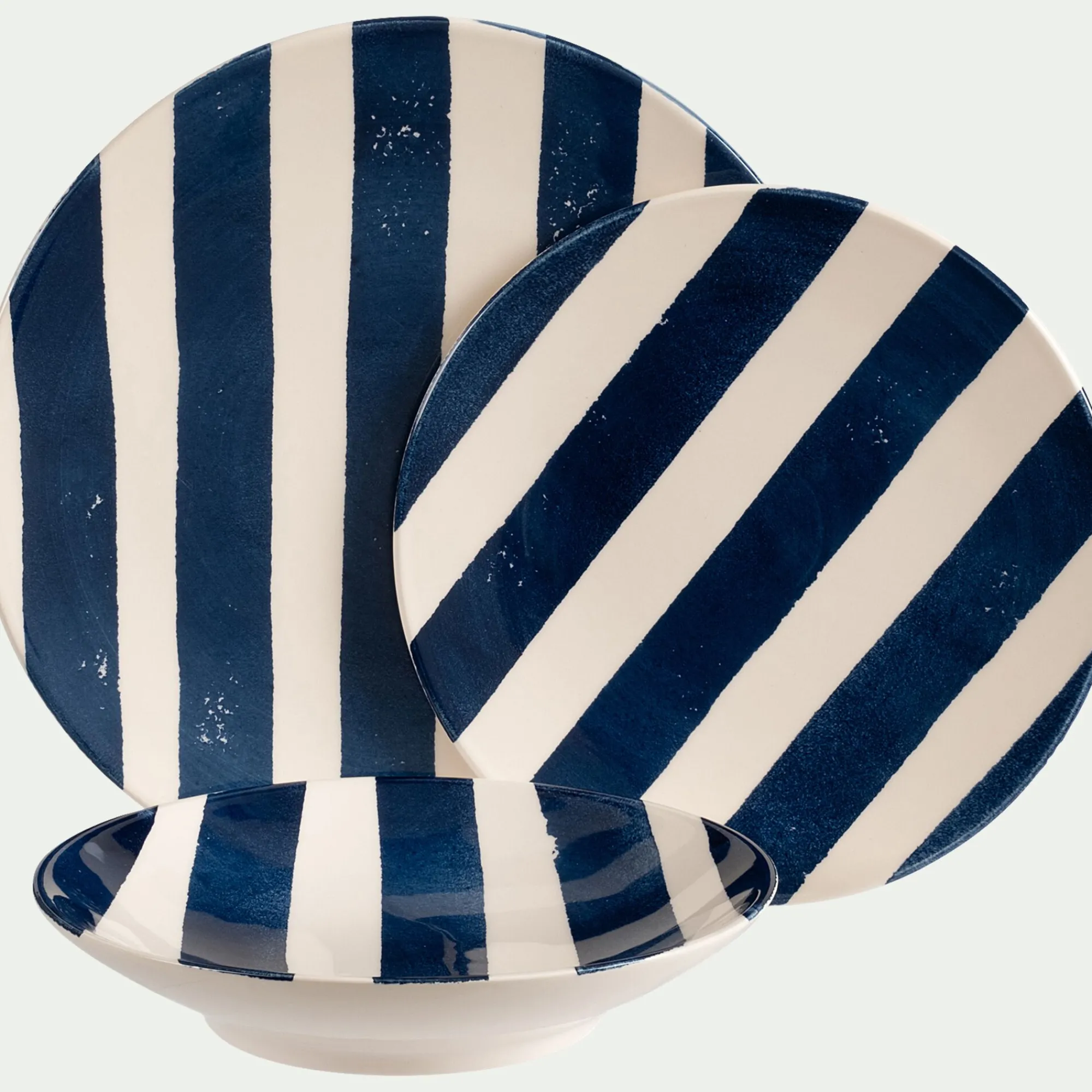 alinea Assiette*Assiette à dessert à rayures en faïence D22cm - marine Bleu