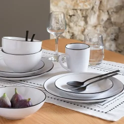 alinea Assiette*Assiette à dessert en grès avec liserai noir D19,2cm - Blanc