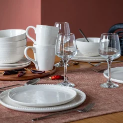 alinea Assiette|Assiette De Noël*Assiette à dessert en porcelaine avec liseré perlé D21,60cm - ventoux Blanc