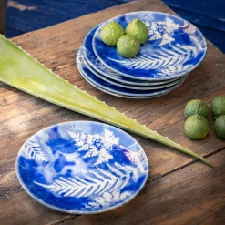 alinea Assiette*Assiette à dessert motif fougère en grès D21,6cm - Bleu