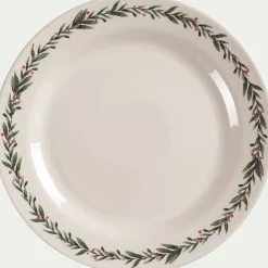 alinea Assiette|Assiette De Noël*Assiette plate avec motif houx en grès D28cm - Blanc