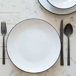 alinea Assiette*Assiette plate en grès avec liseré noir D26,8cm - Blanc