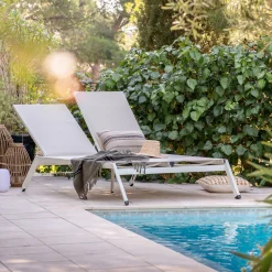 alinea Transat Et Chaise Longue*Bain de soleil double en aluminium et textilène - Gris