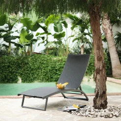 alinea Transat Et Chaise Longue*Bain de soleil en aluminium et textilène - noir