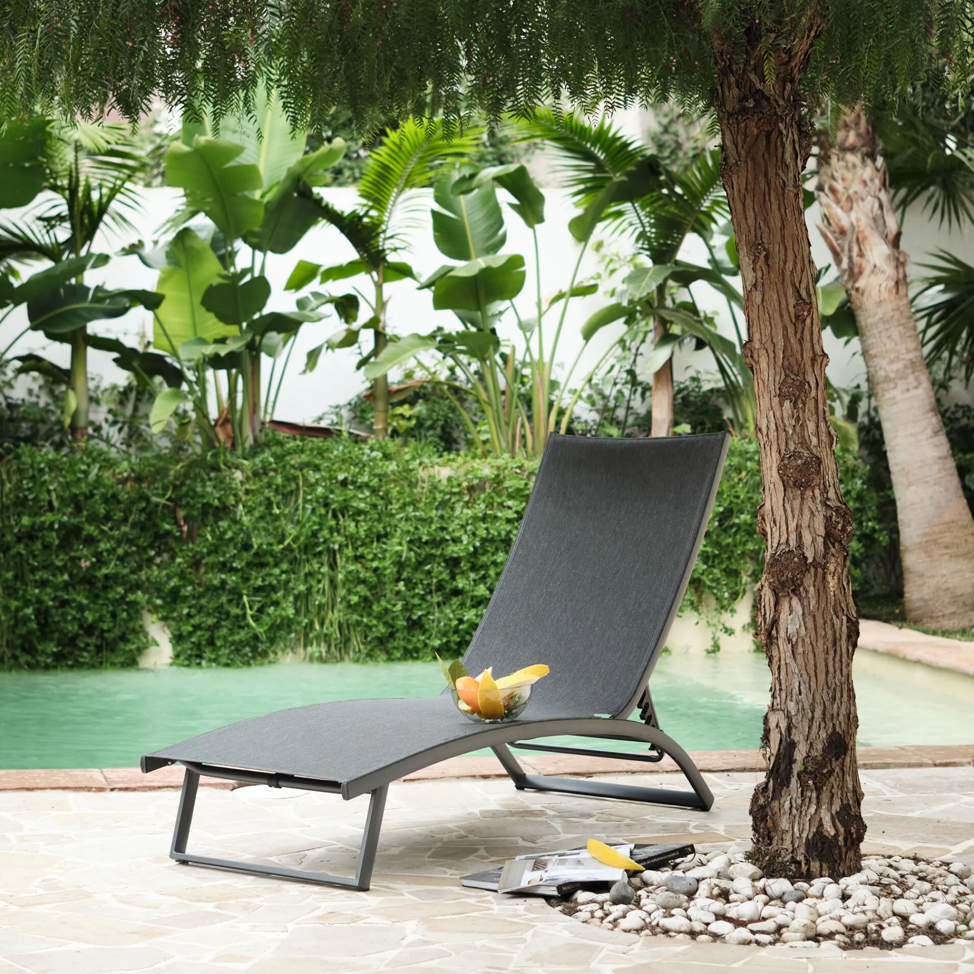 alinea Transat Et Chaise Longue*Bain de soleil en aluminium et textilène - noir