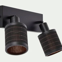 alinea Spot|Applique Murale*Barre de 2 spots électrifiés en acier et rotin - Noir