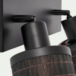 alinea Spot|Applique Murale*Barre de 2 spots électrifiés en acier et rotin - Noir