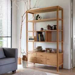 alinea Bibliothèque Et Étagère*Bibliothèque en chêne avec 2 tiroirs et 2 placards - Bois clair
