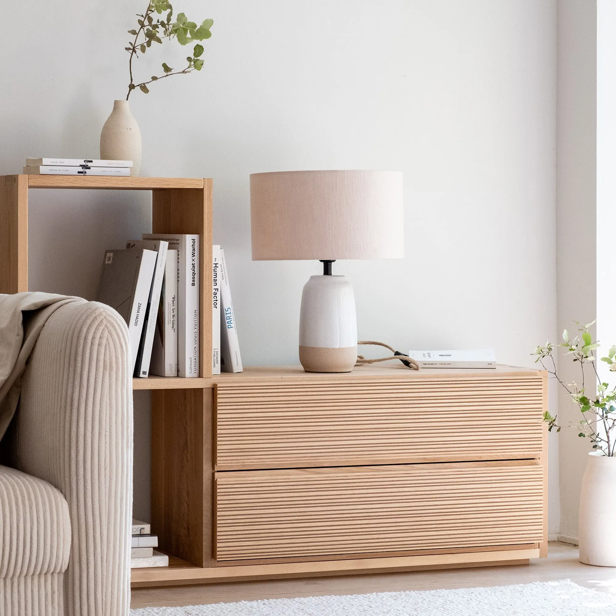 alinea Rangement À Composer*Bloc de 2 grands tiroirs en chêne strié L82cm - Bois clair