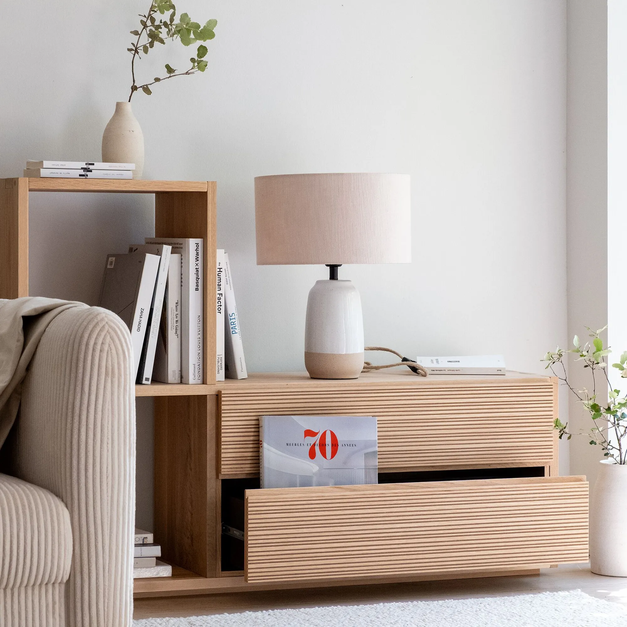 alinea Rangement À Composer*Bloc de 2 grands tiroirs en chêne strié L82cm - Bois clair