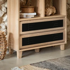 alinea Rangement À Composer*Bloc de 2 grands tiroirs en placage chêne et acier L82cm - Noir