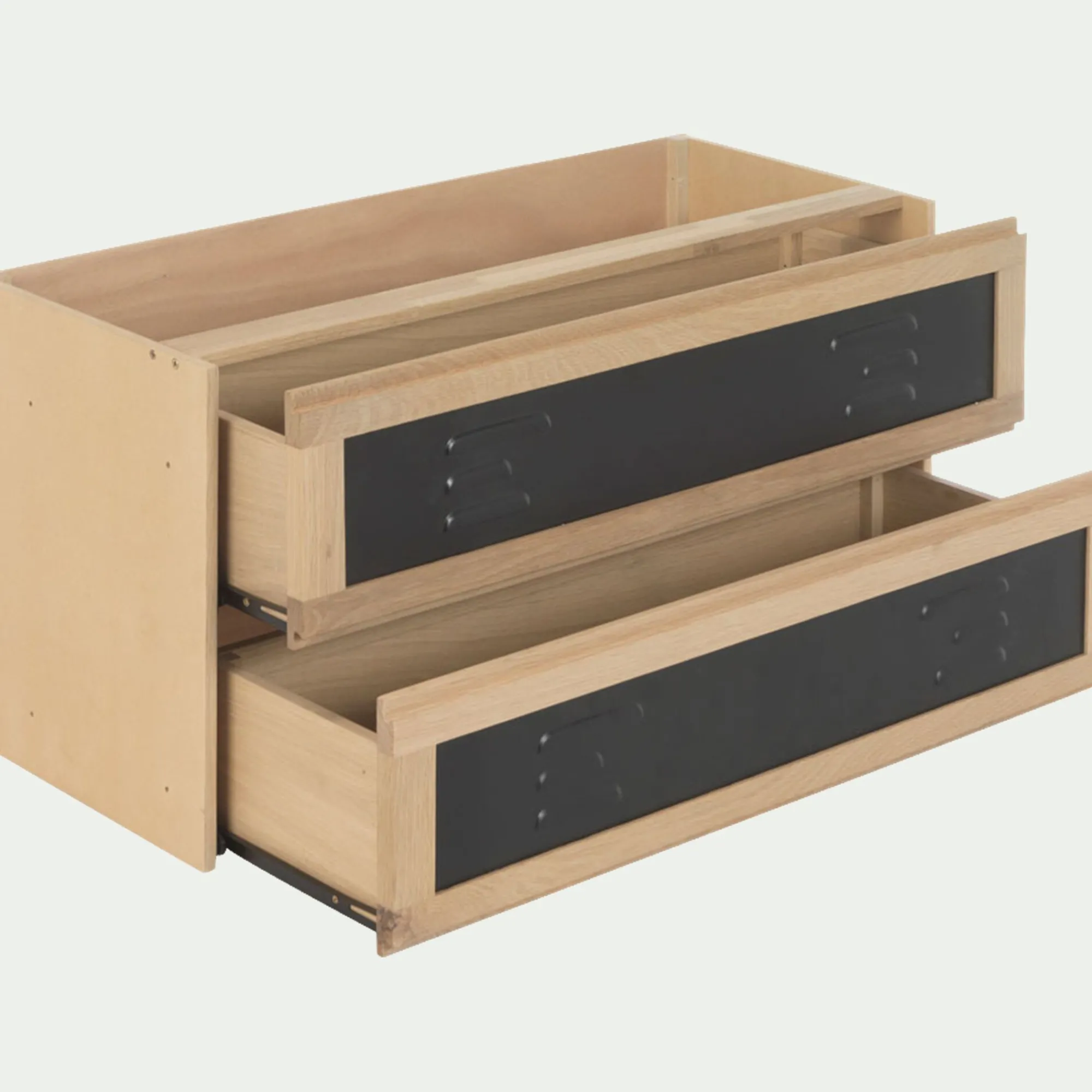 alinea Rangement À Composer*Bloc de 2 grands tiroirs en placage chêne et acier L82cm - Noir