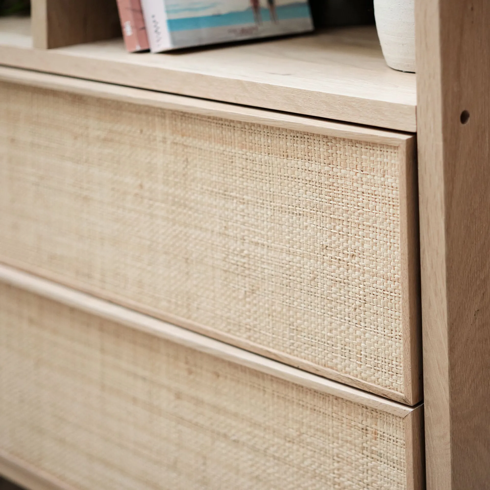 alinea Rangement À Composer*Bloc de 2 grands tiroirs en chêne et raphia L82cm - Bois clair