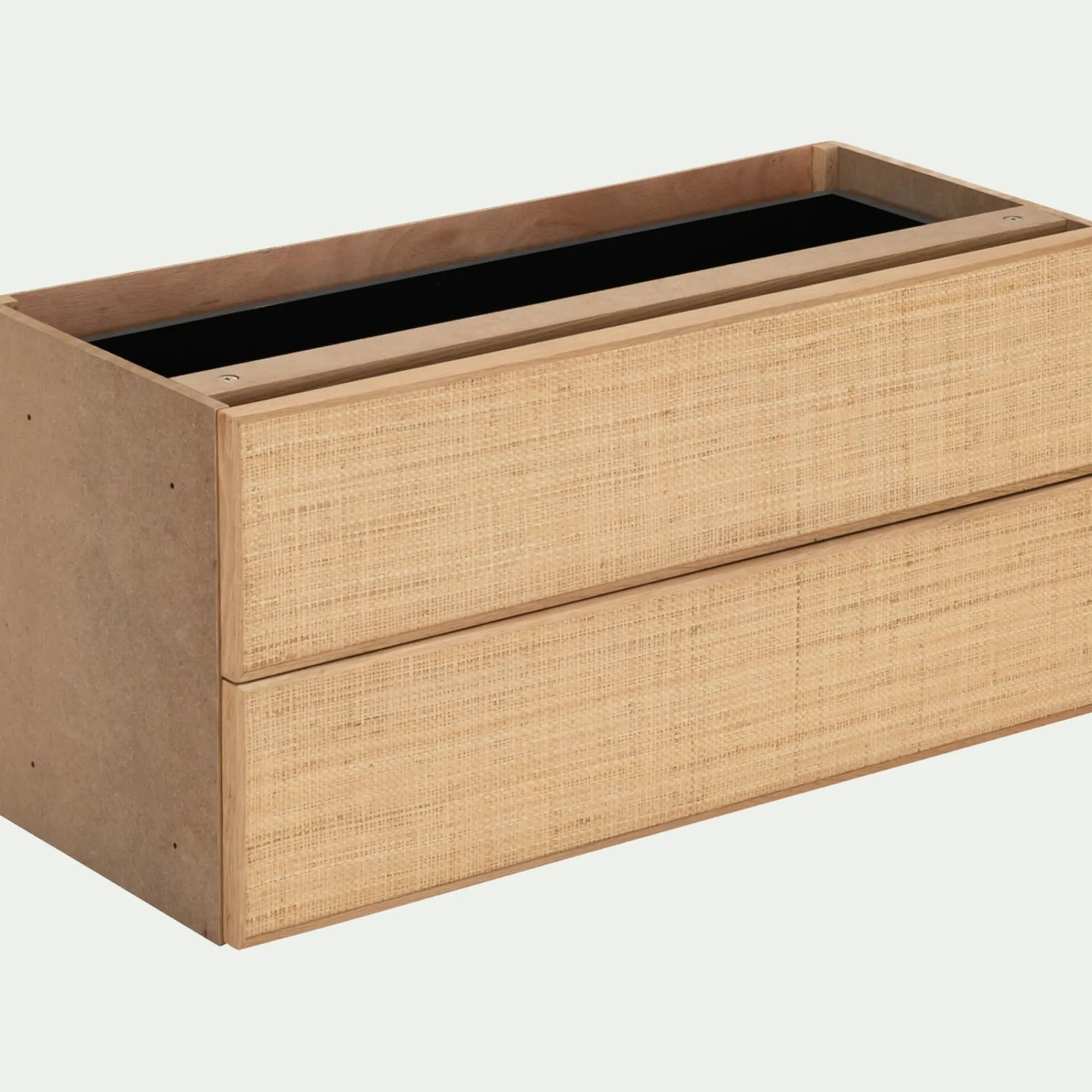 alinea Rangement À Composer*Bloc de 2 grands tiroirs en chêne et raphia L82cm - Bois clair