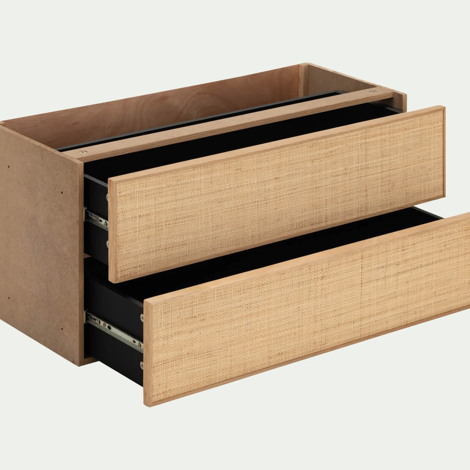 alinea Rangement À Composer*Bloc de 2 grands tiroirs en chêne et raphia L82cm - Bois clair
