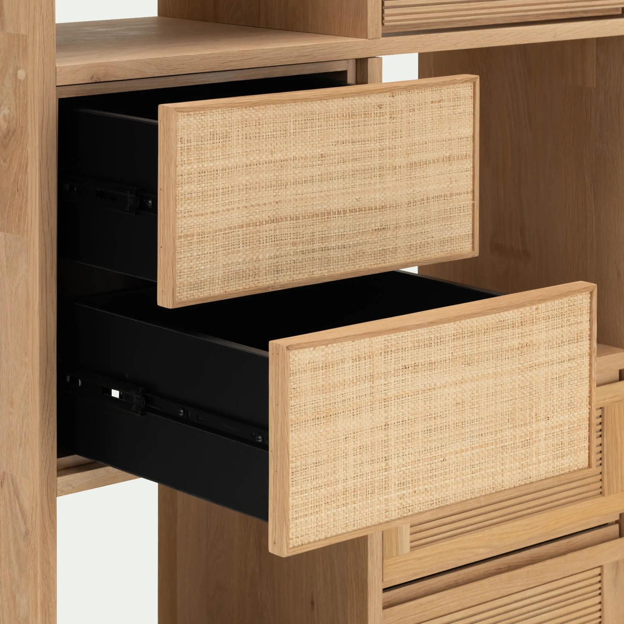 alinea Rangement À Composer*Bloc de 2 tiroirs en chêne et raphia L40cm - Bois clair