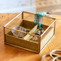 alinea Boîte De Rangement|Décoration À Poser*Boite en laiton et en verre 15,5x15,5x8cm - Doré
