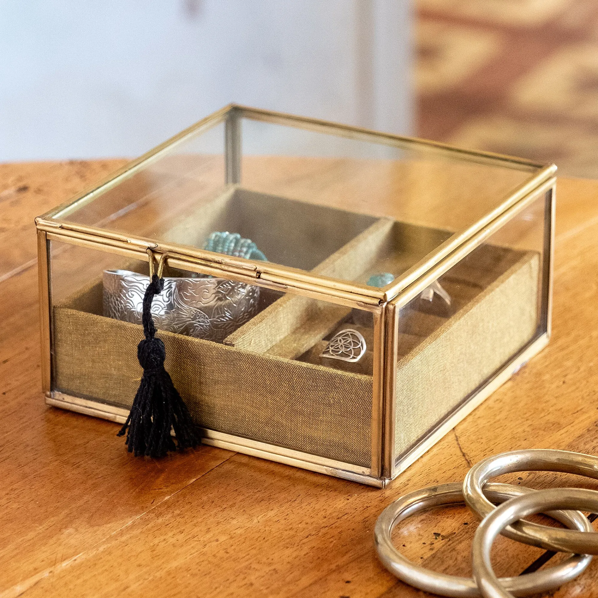 alinea Boîte De Rangement|Décoration À Poser*Boite en laiton et en verre 15,5x15,5x8cm - Doré