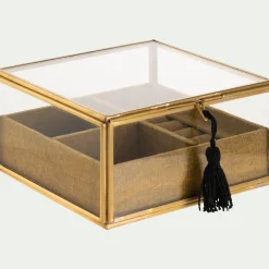 alinea Boîte De Rangement|Décoration À Poser*Boite en laiton et en verre 15,5x15,5x8cm - Doré