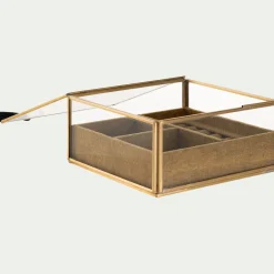 alinea Boîte De Rangement|Décoration À Poser*Boite en laiton et en verre 15,5x15,5x8cm - Doré