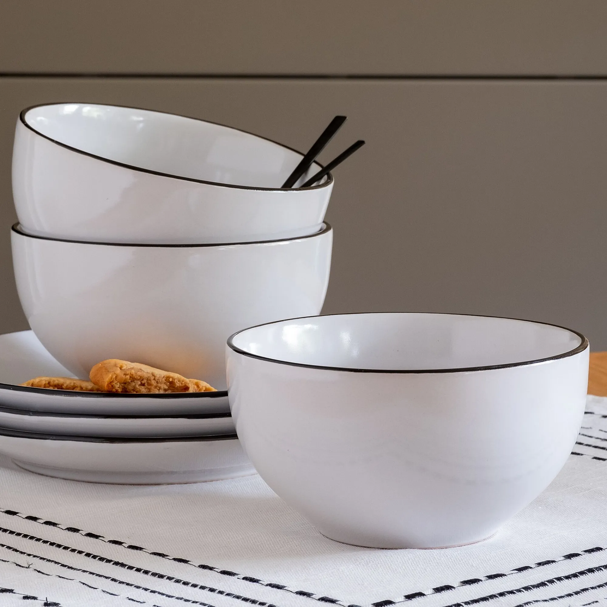 alinea Vaisselle Petit Déjeuner|Bol*Bol en grès D14,3cm - Blanc
