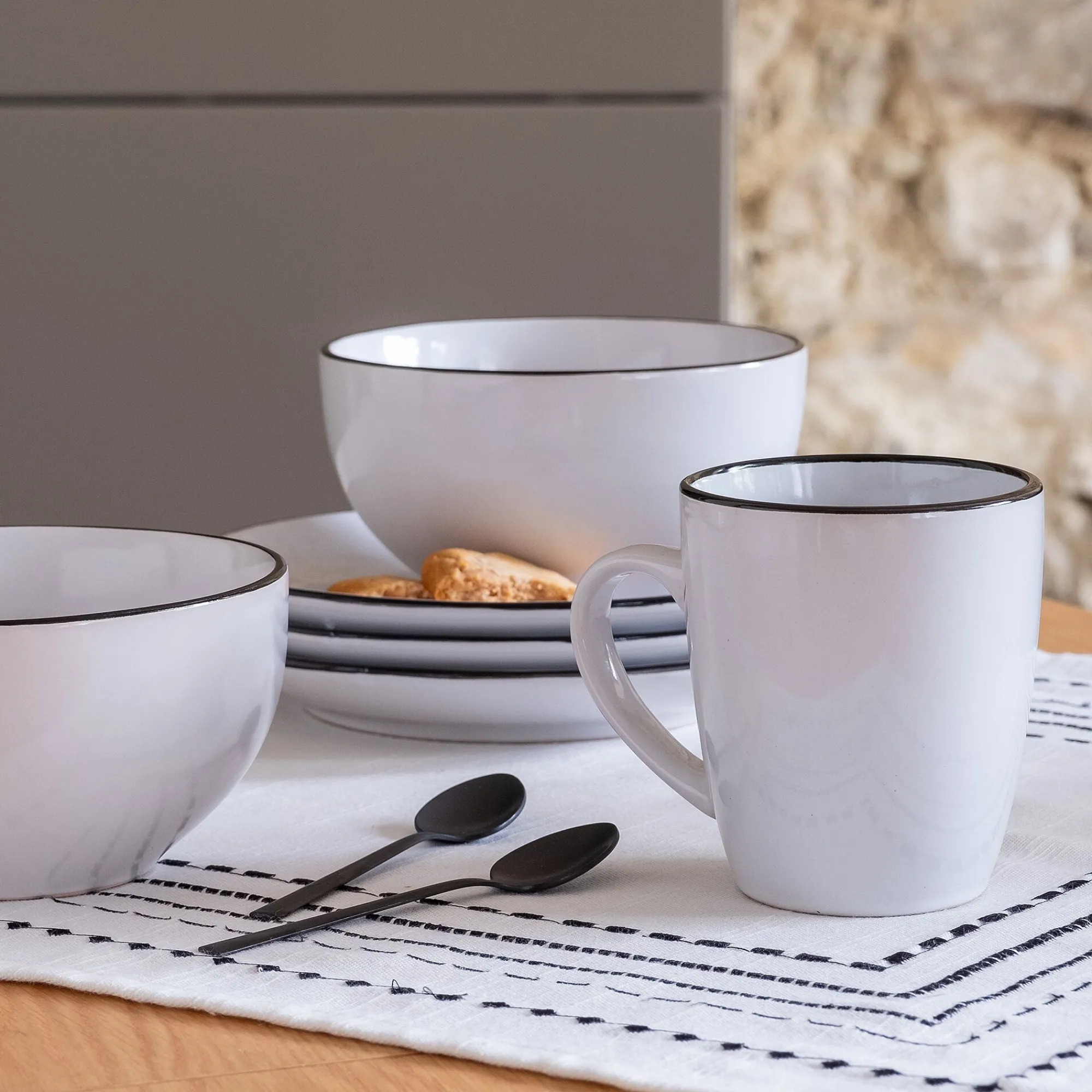 alinea Vaisselle Petit Déjeuner|Bol*Bol en grès D14,3cm - Blanc