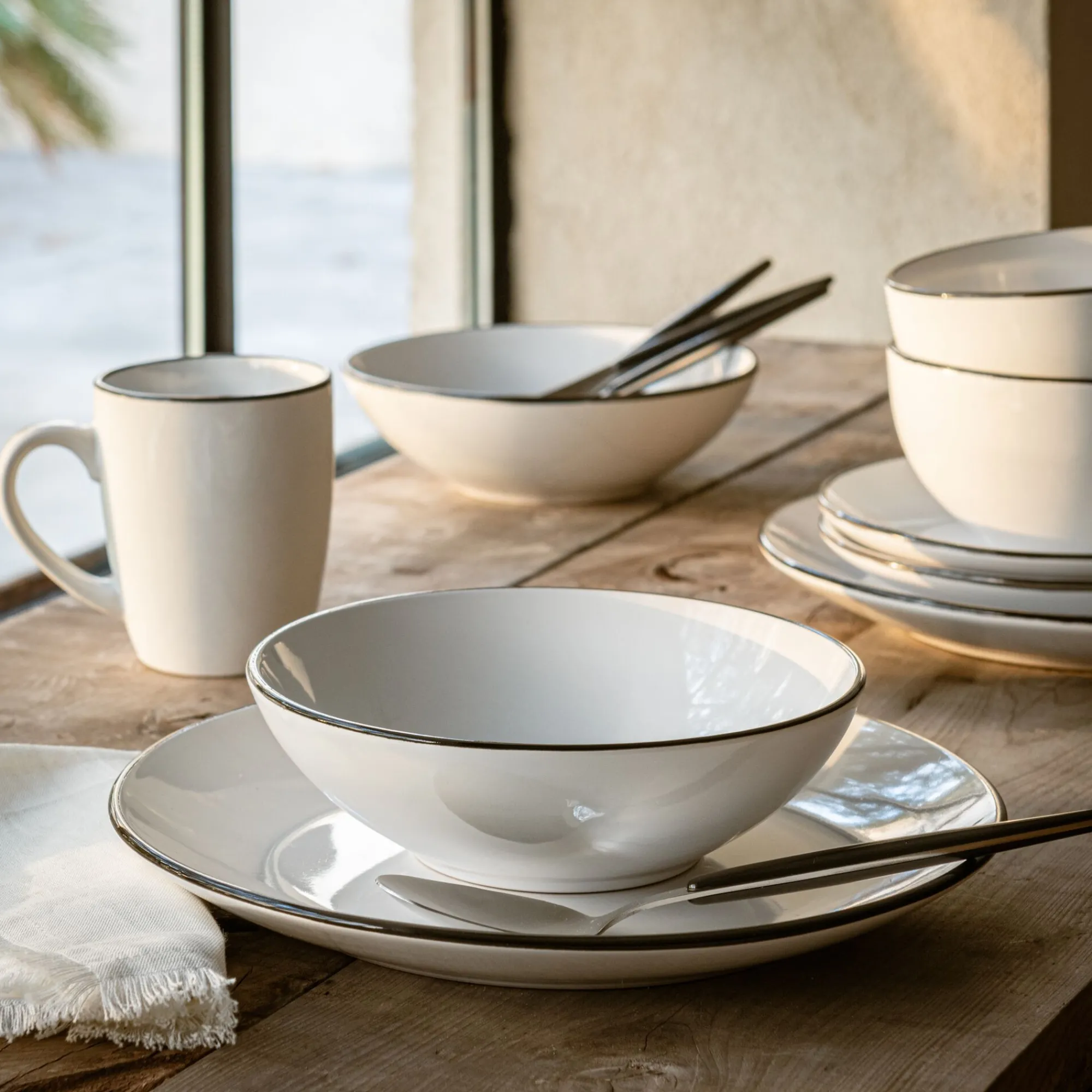 alinea Vaisselle Petit Déjeuner|Bol*Bol en grès D14,3cm - Blanc