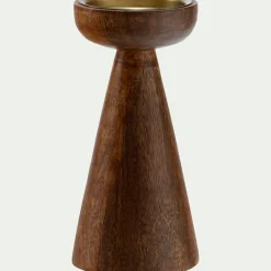alinea Bougeoir*Bougeoir sur pied en bois de manguier H21,5cm - bois foncé