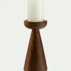 alinea Bougeoir*Bougeoir sur pied en bois de manguier H21,5cm - bois foncé