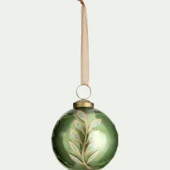alinea Boule De Noël*Boule de Noël en verre à motif végétal D7,5cm - Vert
