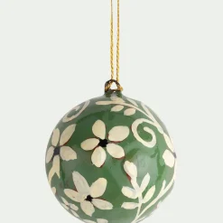 alinea Boule De Noël*Boule de Noël motif floral en papier mâché peinte à la main D3cm - Vert