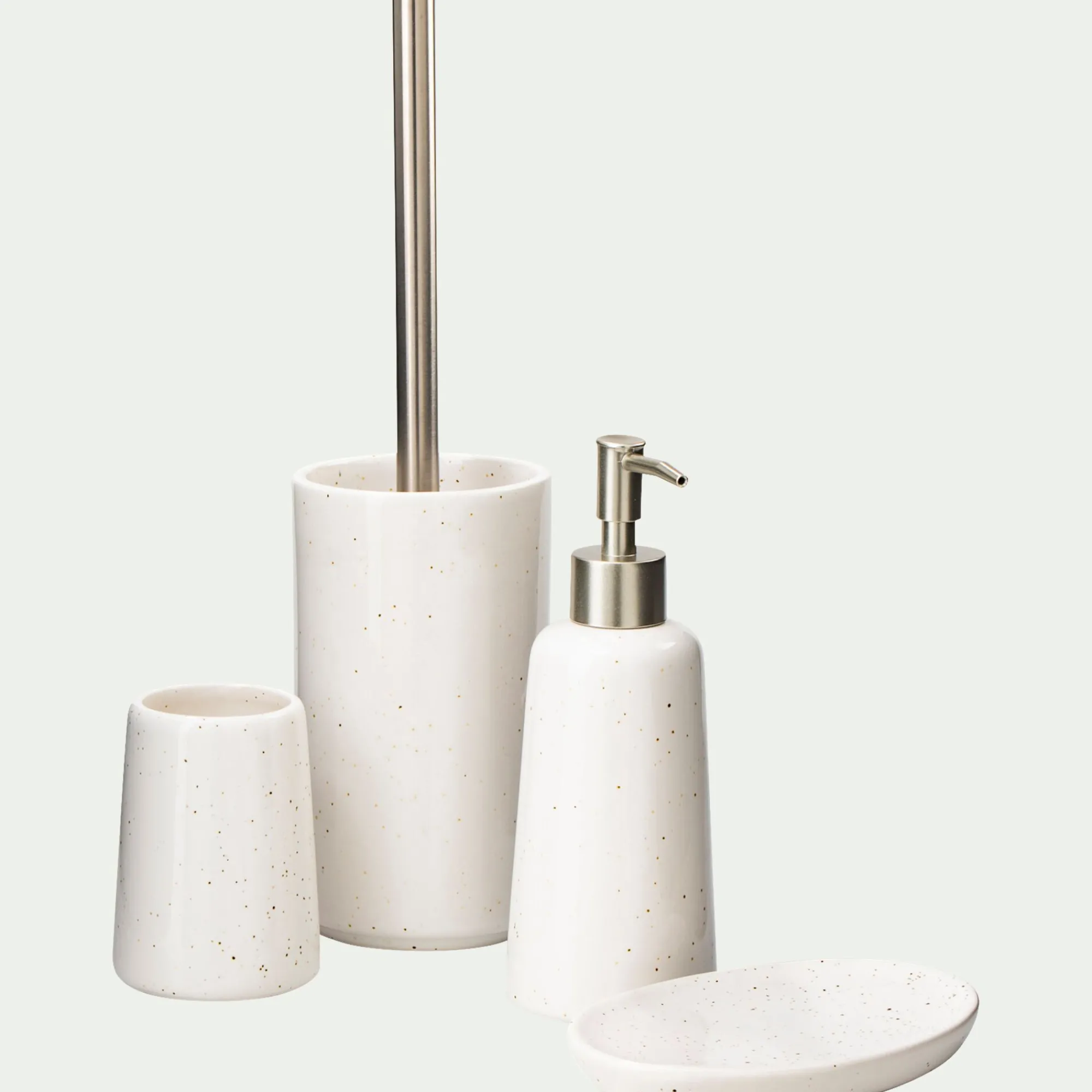 alinea Accessoire Wc*Brosse et porte-brosse wc en céramique mouchetée - ventoux Blanc