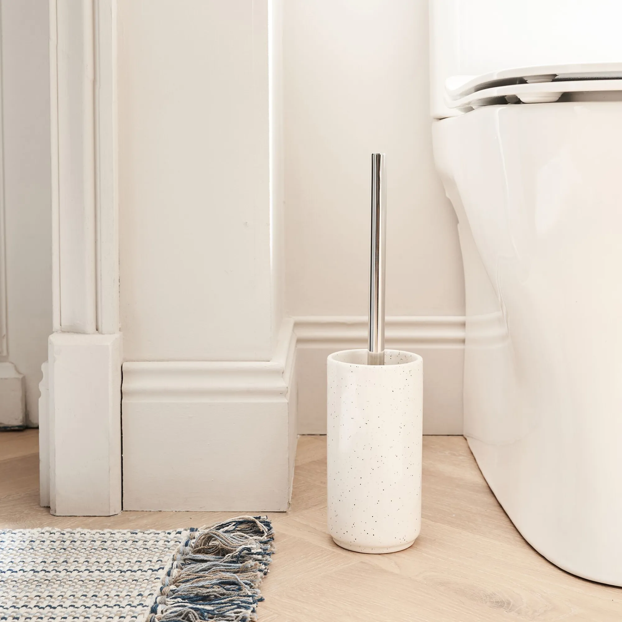 alinea Accessoire Wc*Brosse et porte-brosse wc en céramique mouchetée - ventoux Blanc