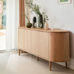 alinea Buffet De Salle À Manger|Buffet*Buffet bas ovale en bois et piètement en chêne masif - Bois clair