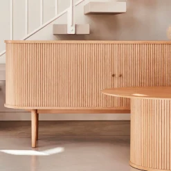 alinea Buffet De Salle À Manger|Buffet*Buffet ovale en bois cannelé - Bois clair