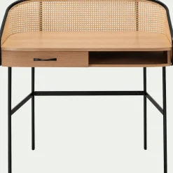 alinea Bureau*Bureau avec rangement en bois et rotin - L105xl59XH96cm Bois clair