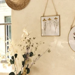 alinea Toile, Tableau Et Affiche*Cadre décoratif avec fleurs séchées 20x20cm - Doré